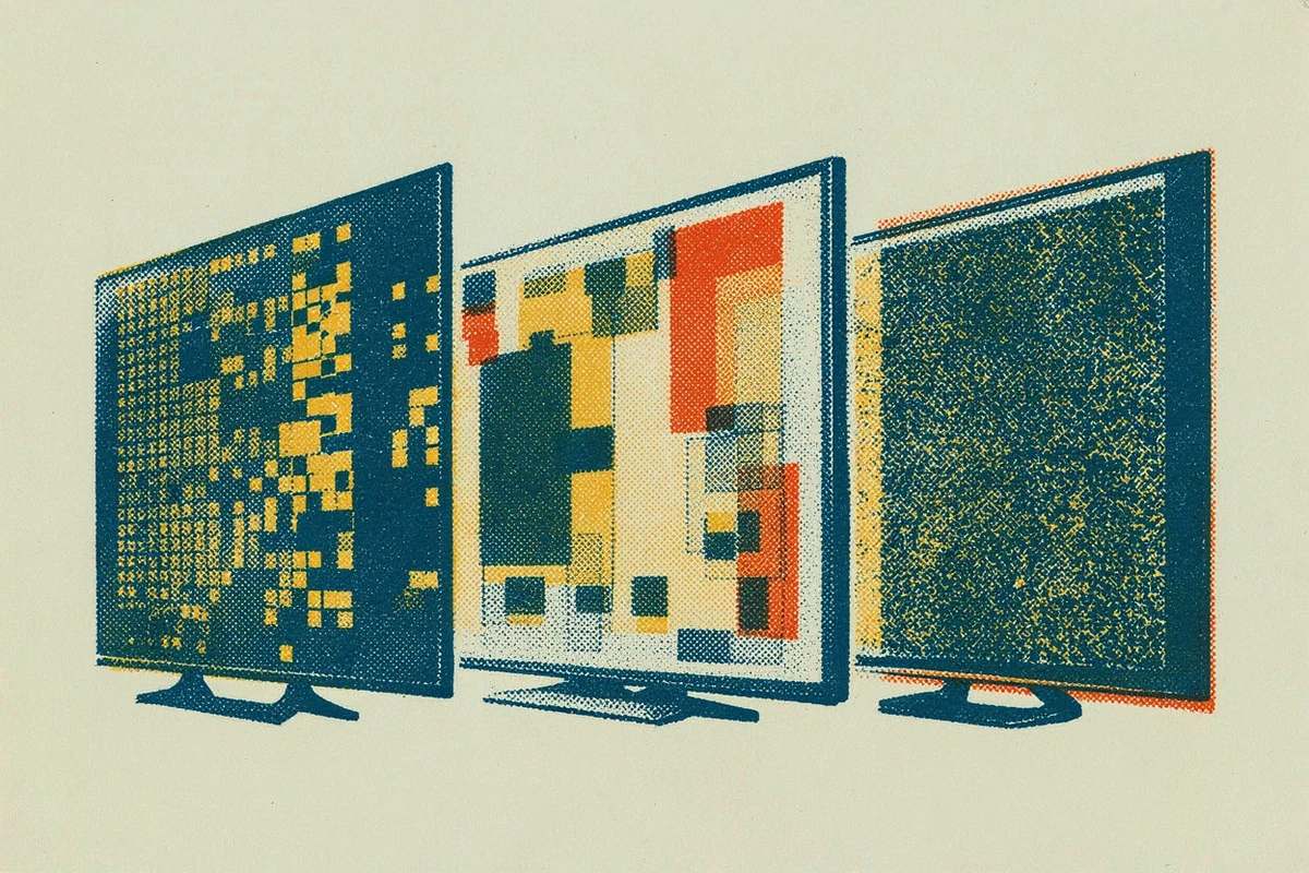 Trois écrans côte à côte illustrant trois technologies de dalle différentes
